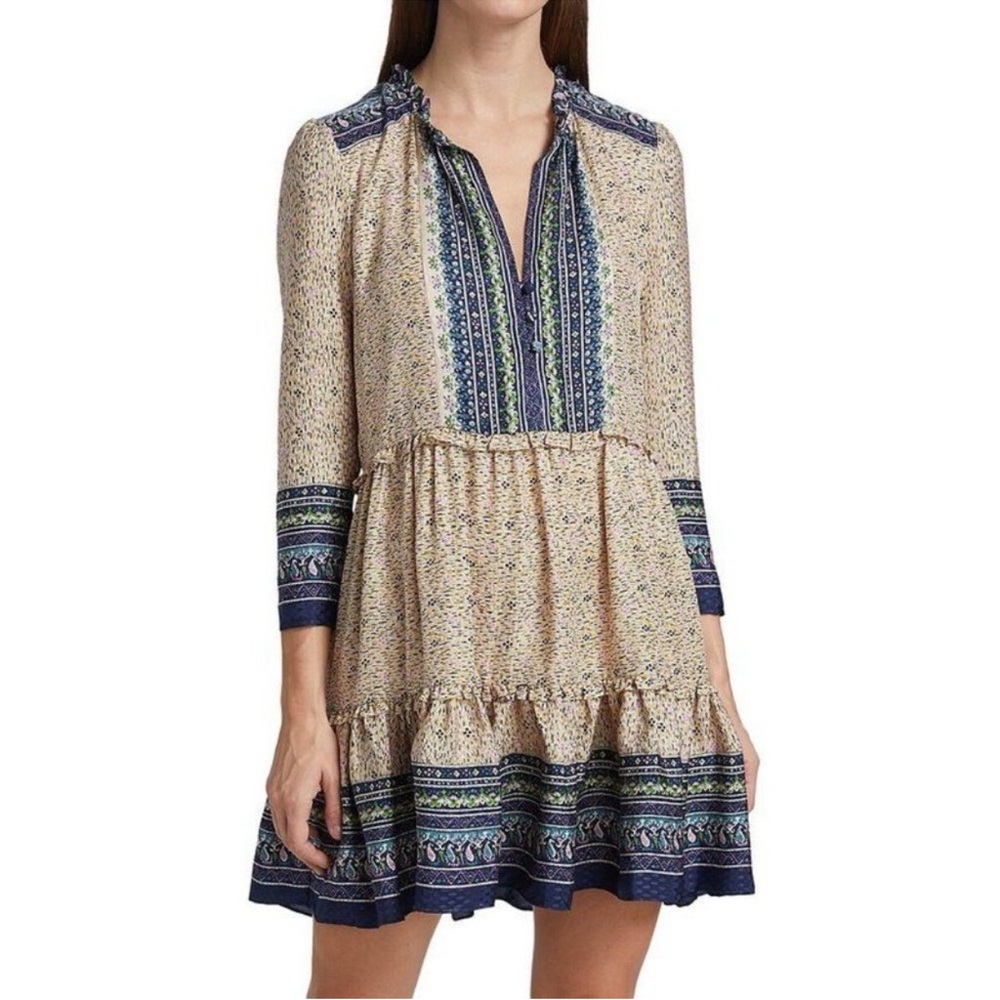 Veronica Beard 100% Silk Lumi Printed Peasant Midi Mini Ruffle Dress 6